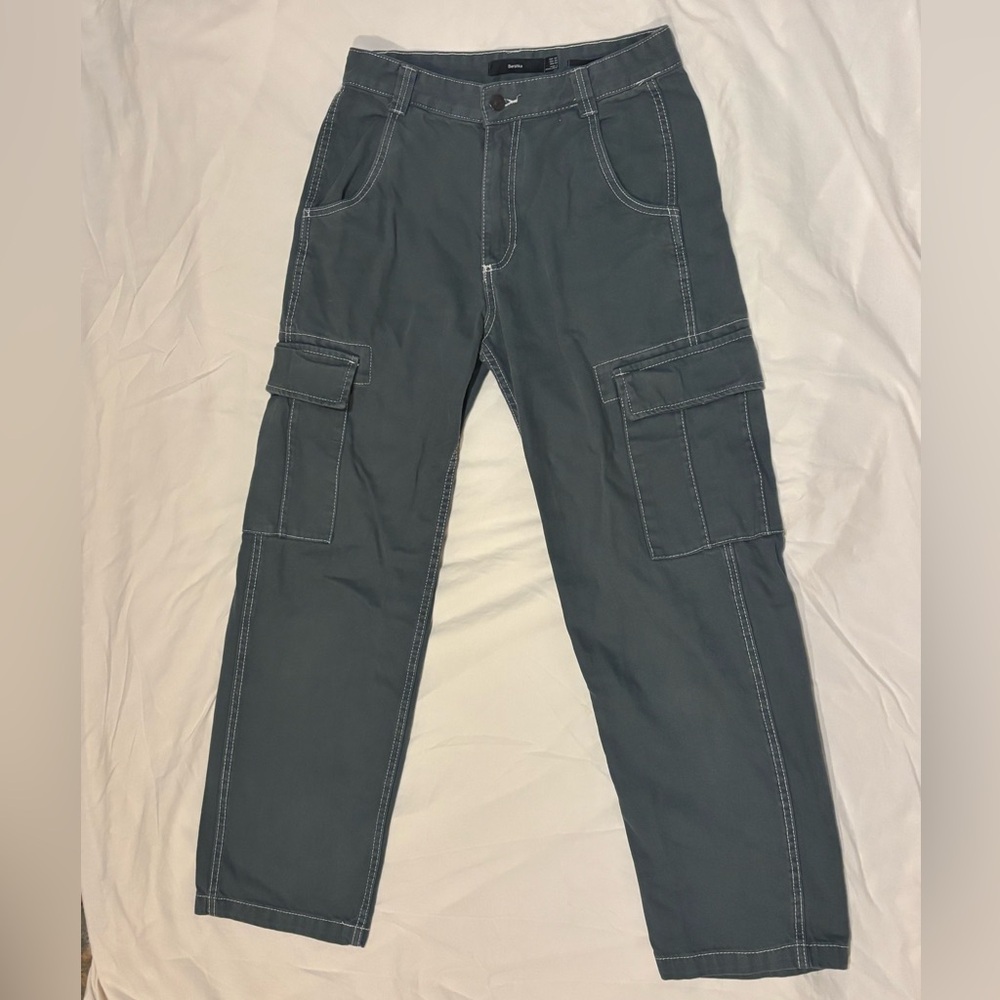 Bershka Dark Gray/Green Cargo Pants for women